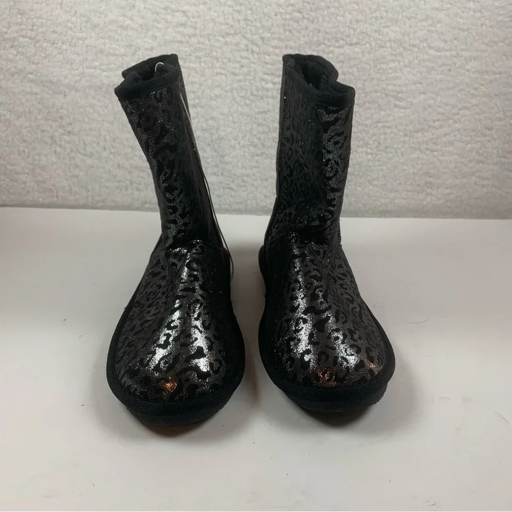 Harper‎ Canyon Girls Leopard Glitter Black Boots Size 5 Faux Shearling NWOB 7255
